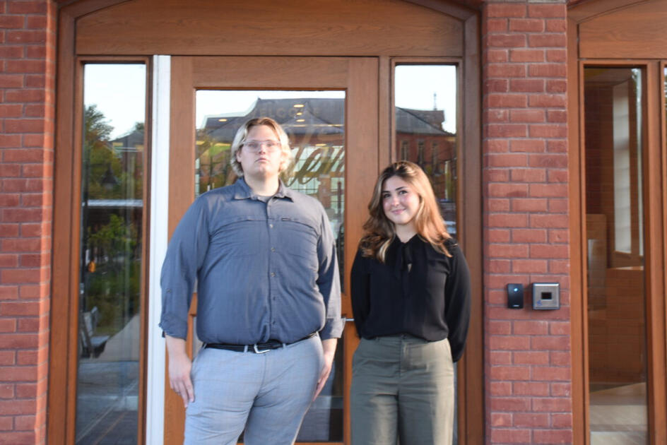 From left to right, Humber’s Legal Association communications executive Dion Desserre and President Maria Rausch at the Ignite building located in Lakeshore Campus. Photo credits: Victoria Hincapie Gomez