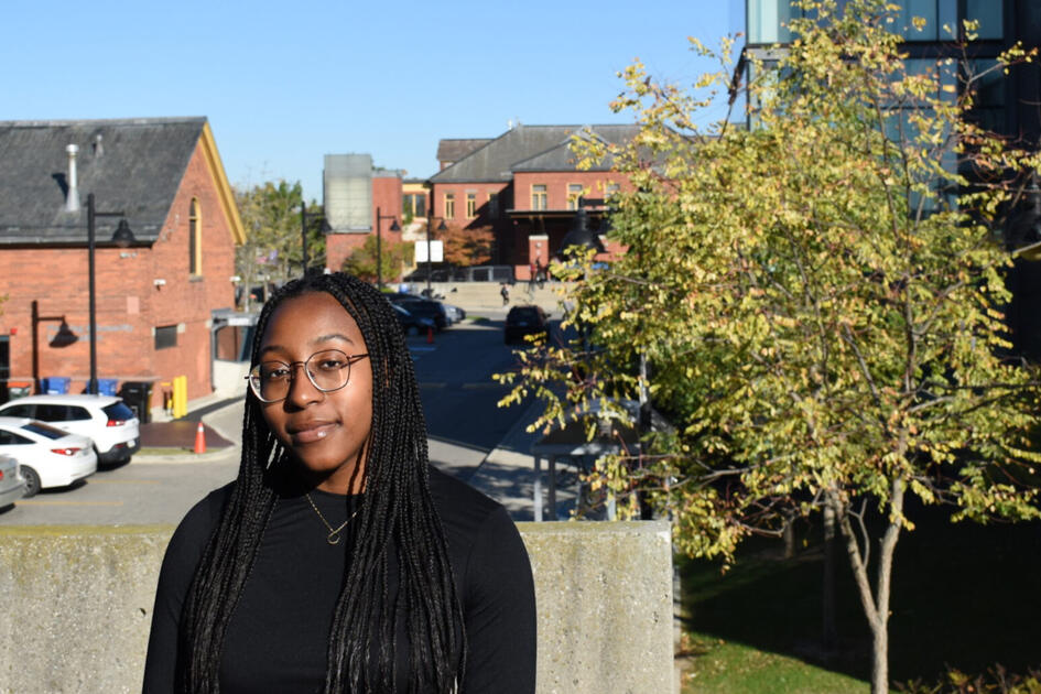 Ariesha Mais outside the Ignite building entrance located at Lakeshore Campus Photo credits: Victoria Hincapie Gomez