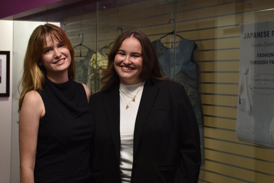 From left to right, Fashion Law Society vice president Claire Bobert and President Emelia Thompson inside the Fashion Institute located at Lakeshore campus.Photo credits: Victoria Hincapie Gomez